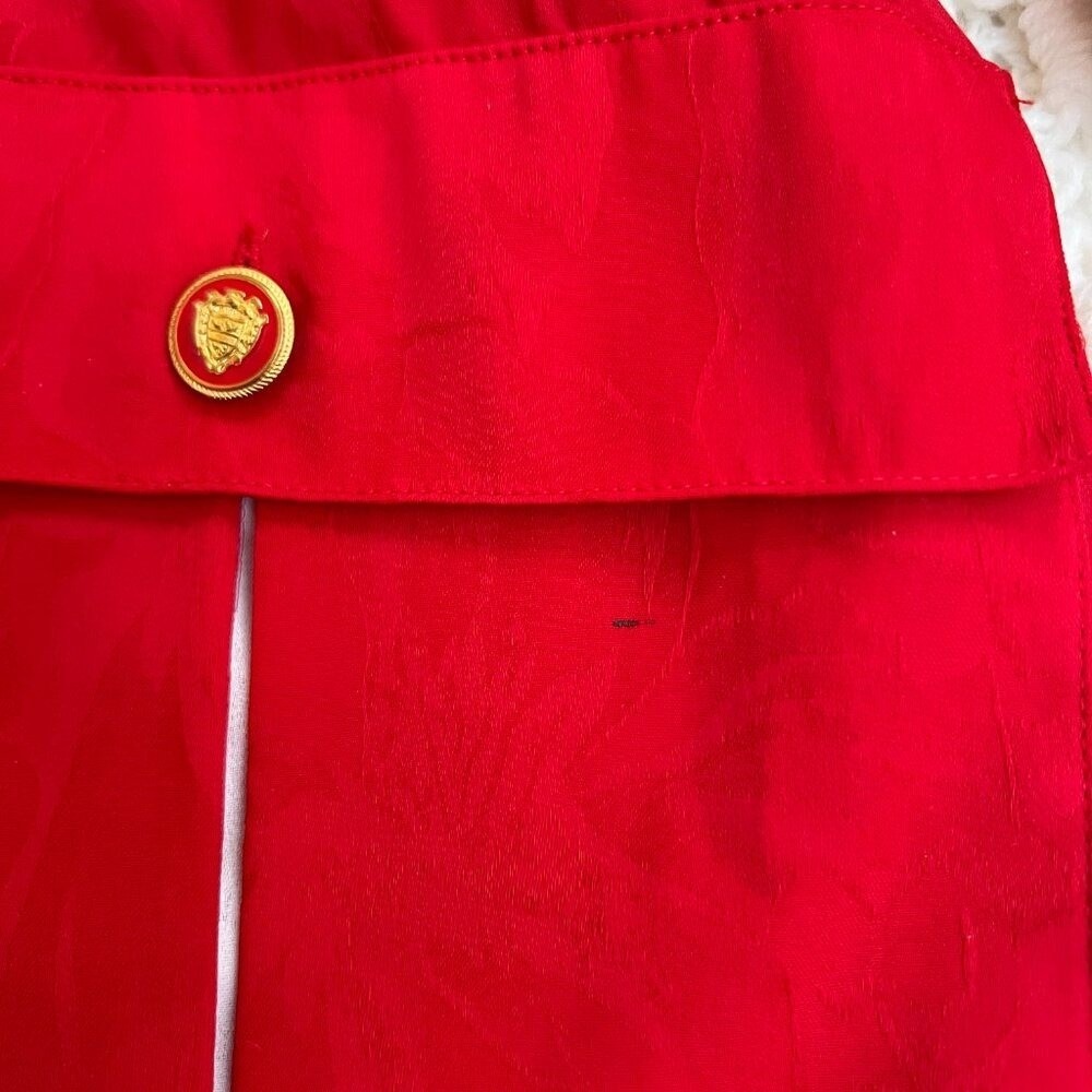 Leslie Fay Vtg Dress Holiday Red Midi Gold Preppy Button Old Money 14 Gma Santa - Picture 9 of 11